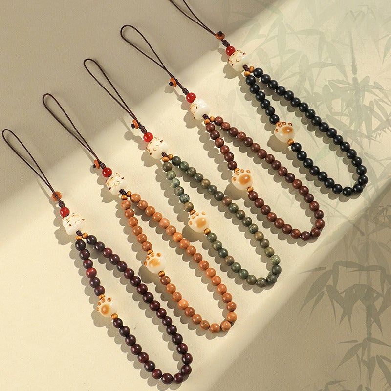 New Chinese-Style Green Sandalwood Mobile Phone Chain Bag Pendant Pendant Artistic Vintage Lucid Cat Claw Hanging Chain Bag Hanging - Image 2